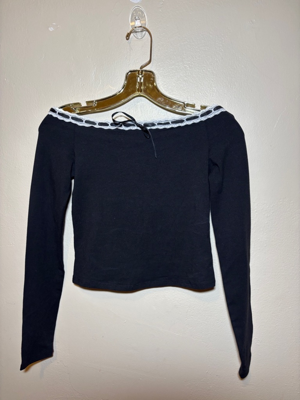 Forever 21 Black Off-Shoulder Long Sleeve Top with White Trim